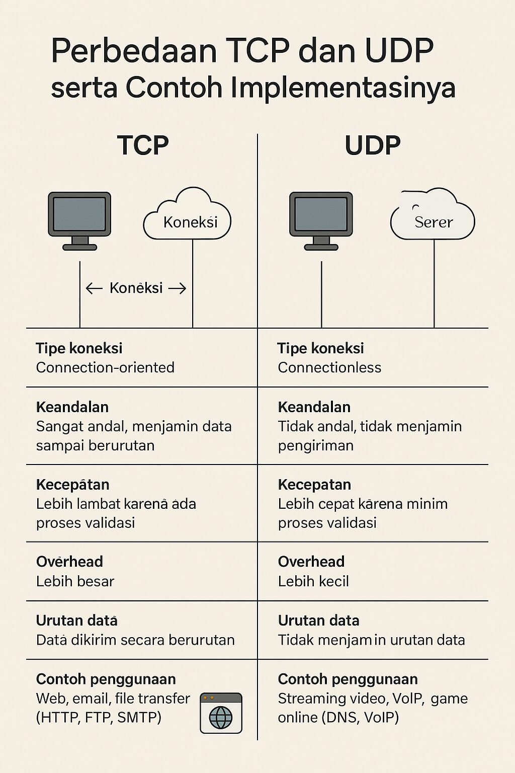 Perbedaan TCP dan UDP serta Contoh Implementasinya