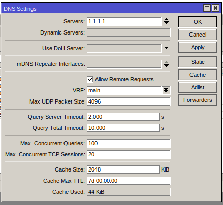 dns setting mirkotik